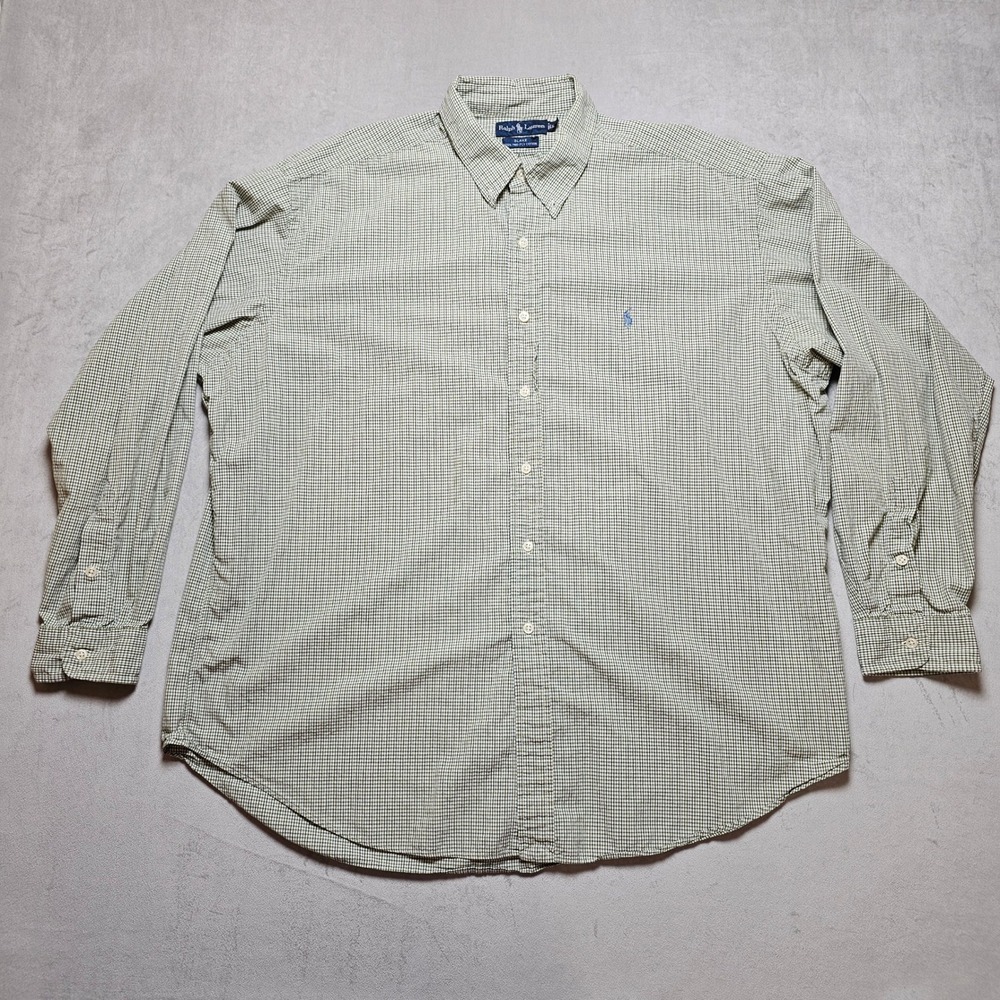 Polo Ralph Lauren Blake Shirt Mens XXL Green Blue‎ Micro Check 2-Ply Cotton